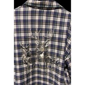 Dickies Men's Quilted Shacket Shirt Jacket XL Plaid Blue & White Flannel Deer